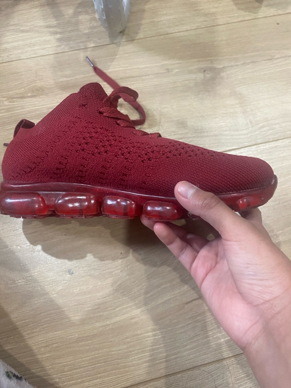 Burgundy Knit Sneaker with Clear Bubble Sole